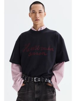 H&M - Men Black Oversized Fit Heat Reactive Printed T-Shirt
