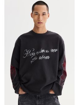 H&M - Men Black Loose Fit Long-Sleeved T-Shirt