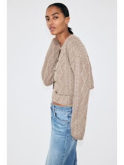 H&M - Women Beige Cable-Knit Cardigan