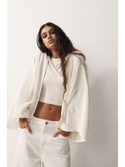 H&M - Women Cream Linen-Blend Open-Front Shrug