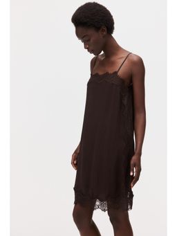 H&M - Women Brown Lace-Trimmed Viscose Dress