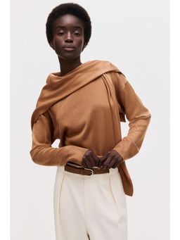 H&M - Women Brown Scarf-Detail Jumper