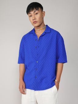 Campus Sutra - Textured Oversized Casual Shirt - Blue