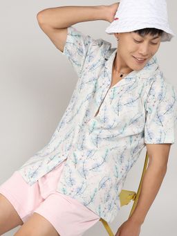 Campus Sutra - Flora Tint Casual Shirt - Blue & White