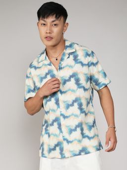Campus Sutra - Ombre Lined Casual Shirt - Blue/Off-White