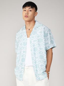 Campus Sutra - Geometric Overlap Casual Shirt - Blue
