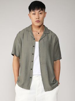 Campus Sutra - Embroidered Twist Casual Shirt - Green