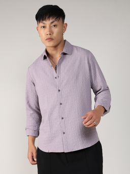 Campus Sutra - Textured Weave Casual Shirt - Purple