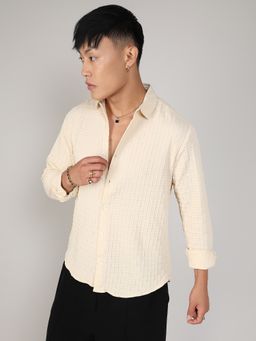 Campus Sutra - Textured Weave Casual Shirt - Pale Yellow