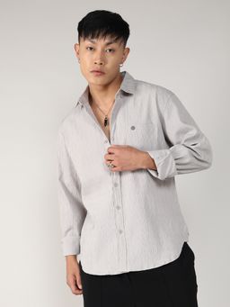Campus Sutra - Textured Ruched Casual Shirt- Grey