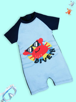 KiddoPanti - Boys Half Sleeves Printed Swimwear Bodysuit Navy Blue