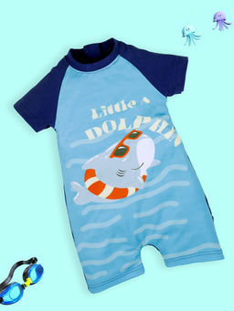 KiddoPanti - Boys Half Sleeves Printed Swimwear Bodysuit Blue
