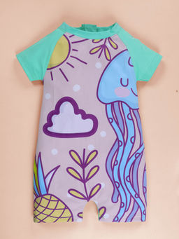 KiddoPanti - Girls Knitted Blue Jelly Fish & Cloudy One Piece Swimsuit