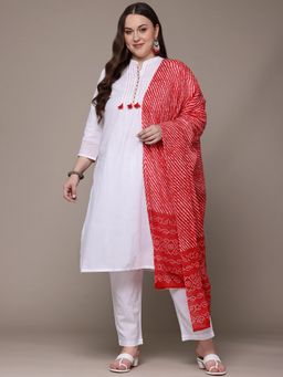Readiprint - Cotton Fabric White Color Kurta with Bottom and Dupatta (Set of 3)