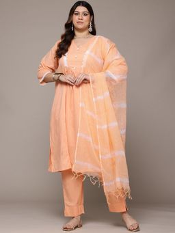 Readiprint - Cotton Fabric Peach Color Kurta with Bottom and Dupatta (Set of 3)