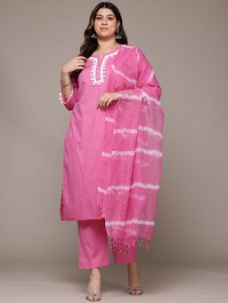 Readiprint - Cotton Fabric Pink Color Kurta with Bottom and Dupatta (Set of 3)