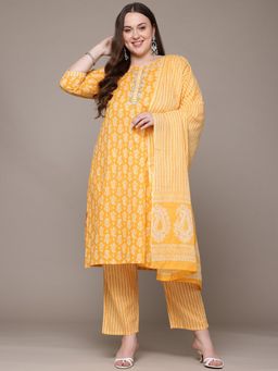 Readiprint - Cotton Fabric Yellow Color Kurta with Bottom and Dupatta (Set of 3)