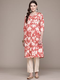 Readiprint - A Line Cotton Fabric Red Color Kurta with Bottom (Set of 2)