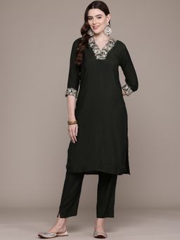 Readiprint - Silk Fabric Green Color Kurta with Bottom (Set of 2)