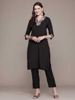 Readiprint - Silk Fabric Black Color Kurta with Bottom (Set of 2)