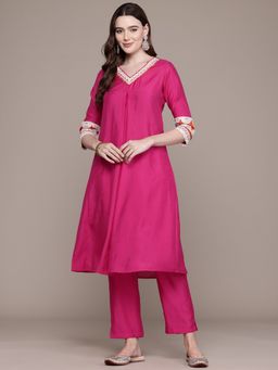 Readiprint - A Line Silk Fabric Magenta Color Kurta with Bottom (Set of 2)