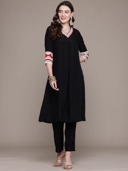 Readiprint - A Line Silk Fabric Black Color Kurta with Bottom (Set of 2)