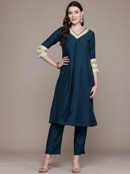 Readiprint - A Line Silk Fabric Teal Color Kurta with Bottom (Set of 2)