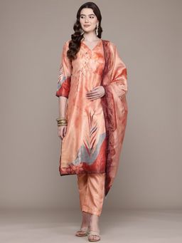 Readiprint - Chanderi Silk Fabric Peach Color Kurta and Bottom with Dupatta (Set of 3)