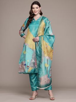 Readiprint - Chanderi Silk Fabric Sea Green Color Kurta and Bottom with Dupatta (Set of 3)