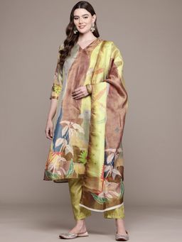 Readiprint - Chanderi Silk Fabric Green Color Kurta and Bottom with Dupatta (Set of 3)