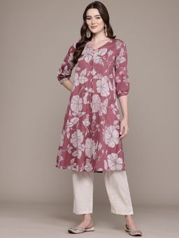 Readiprint - A Line Cotton Fabric Mauve Color Kurta with Bottom (Set of 2)