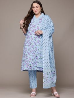 Readiprint - Cotton Fabric Blue Color Kurta with Bottom and Dupatta (Set of 3)