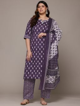 Readiprint - Cotton Fabric Violet Color Kurta with Bottom and Dupatta (Set of 3)