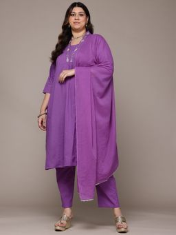 Readiprint - A Line Cotton Fabric Purple Color Kurta with Bottom and Dupatta (Set of 3)