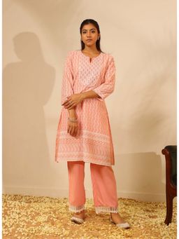 Lakshita - Pink Long Chanderi Kurta and Pant with Mirrorwork (Set of 2)