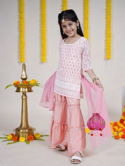 KiddoPanti - Girls Ethnic Kurta and Sharara with Dupatta and Potli (Set of 4)