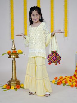 KiddoPanti - Girls Ethnic Kurta and Sharara with Dupatta and Potli (Set of 4)