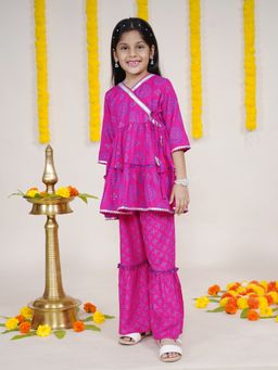 KiddoPanti - Girls Ethnic Motif Printed Kurta with Sharara (Set of 2)