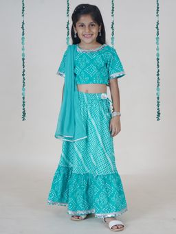 KiddoPanti - Girls Bandhani Printed Lehenga Choli with Dupatta (Set of 3)