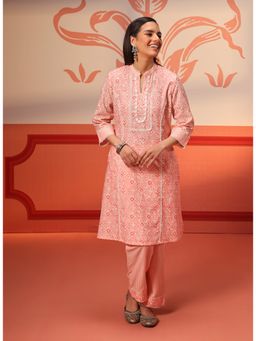Lakshita - Light Pink Printed Cotton Linen Kurta and Pant with Dupatta (Set of 3)