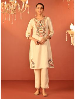 Lakshita - Ivory Embroidered Khadi Cotton Co-Ord (Set of 2)