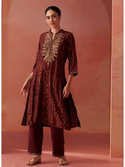 Lakshita - Wine Printed Viscose Co-Ord (Set of 2)