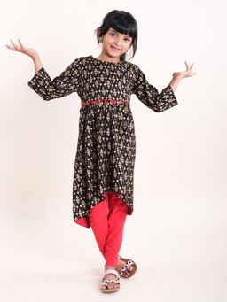 KiddoPanti - Girls Asymmetric Hem Kurta and Solid Legging (Set of 2)