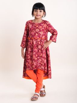 KiddoPanti - Girls Asymmetric Hem Kurta and Solid Legging (Set of 2)