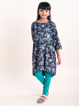 KiddoPanti - Girls Asymmetric Hem Kurta and Solid Legging (Set of 2)