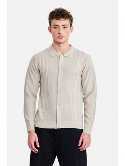 Snitch - Beige Textured Full Sleeves Regular Casual Sweater for Men