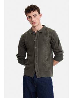 Snitch - Dark Olive Green Textured Full Sleeves Regular Casual Sweater for Men