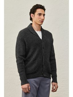 Snitch - Dark Grey Textured Full Sleeves Slim Casual Sweater for Men
