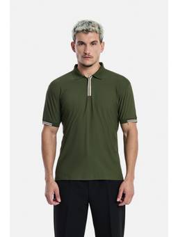 Snitch - Olive Green Solid Half Sleeves Regular Casual Polo T-Shirt for Men