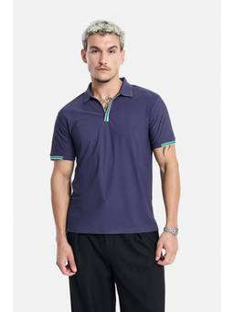Snitch - Navy Solid Half Sleeves Regular Casual Polo T-Shirt for Men
